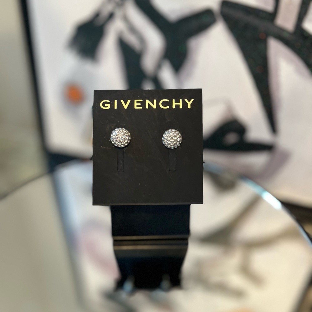 Givenchy Silver Pave Crystal Earrings NWT with Dustbag